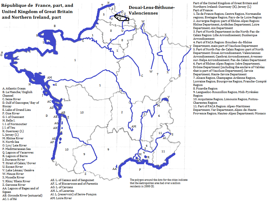 map showing part of the République de France, and part of the United Kingdom of Great Britain and Northern Ireland, 2000 CE